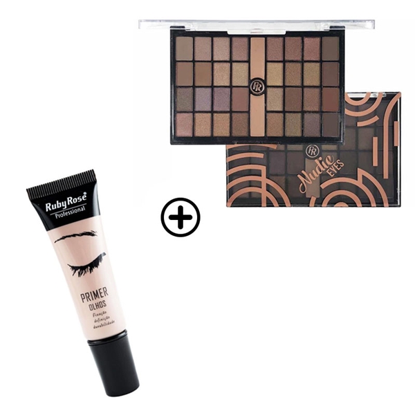 Kit Paleta De Sombras Nude Eyes Primer Olhos Ruby Rose Mais Vaidosa