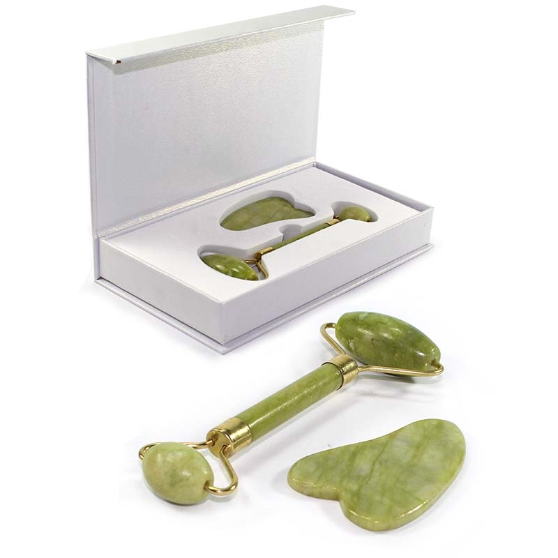 Rolo Pedra De Jade Placa Gua Sha Massagem Facial Anti Rugas Mais